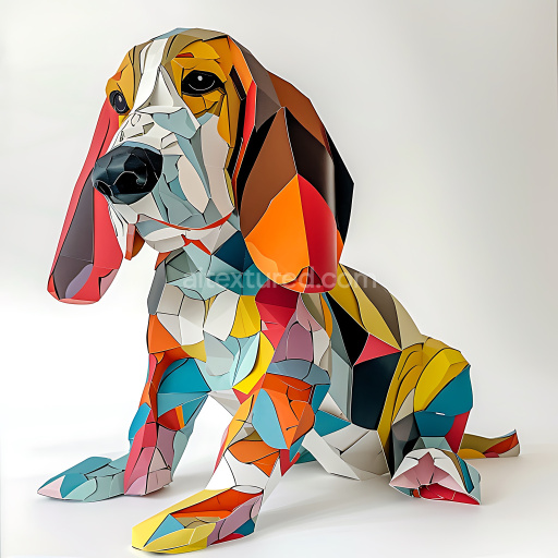 Seamless 3D PBR Texture Featuring Origami-Style Colorful Basset Hound Pattern