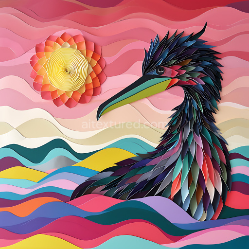 Seamless 3D PBR Texture with Multicolored Layered Feather Pattern