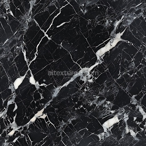 Seamless 3D PBR Black Marble Texture Featuring Bold White Veins and Subtle Micro-Cracks