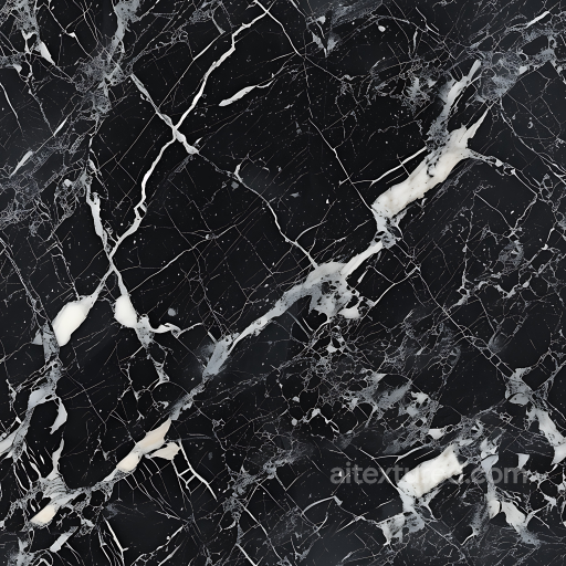 Black Marble Texture Featuring Bold White Veins and Subtle Micro-Cracks seamless Marble PBR texture