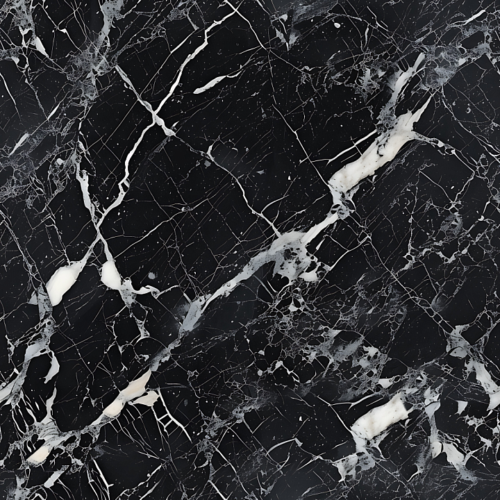 Black Marble Featuring Bold White Veins and Subtle Micro-Cracks seamless PBR texture preview