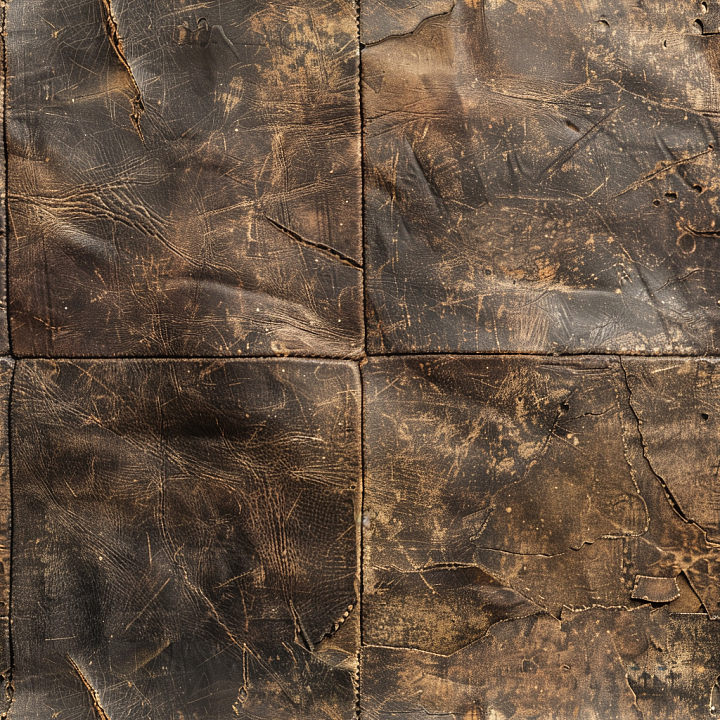 Distressed Brown Cracked Leather with Visible Wear and Stitching seamless PBR texture preview