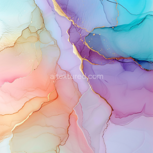 Seamless 3D Alcohol Ink PBR Texture Featuring Pastel Hues with Elegant Gold Veins