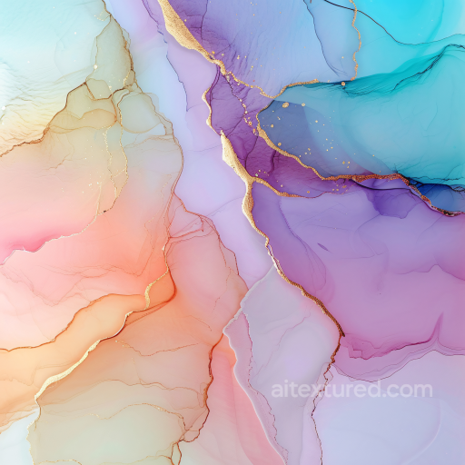 Alcohol Ink PBR Texture Featuring Pastel Hues with Elegant Gold Veins seamless Alcohol ink PBR texture