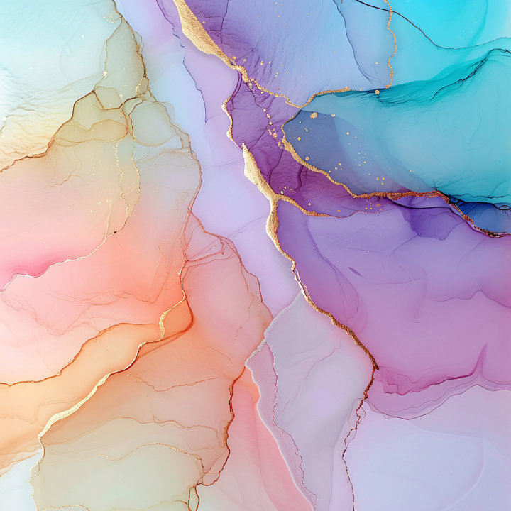 Alcohol Ink Featuring Pastel Hues with Elegant Gold Veins seamless PBR texture preview