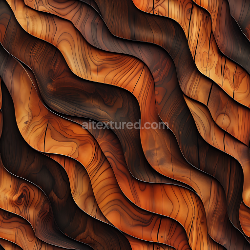 Seamless 3D PBR Texture of Curved Wooden Planks with Rich Grain and Warm Tones