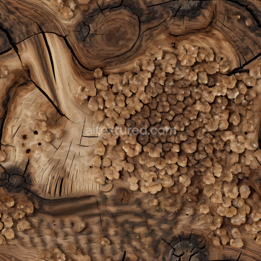 Seamless 3D PBR Texture of Knotty Burl Wood with Natural Cracks and Grain