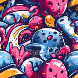 seamless Seamless 3D PBR Graffiti Texture Featuring Bold Blue and Pink Cartoon Style Art texture 8k free download PBR