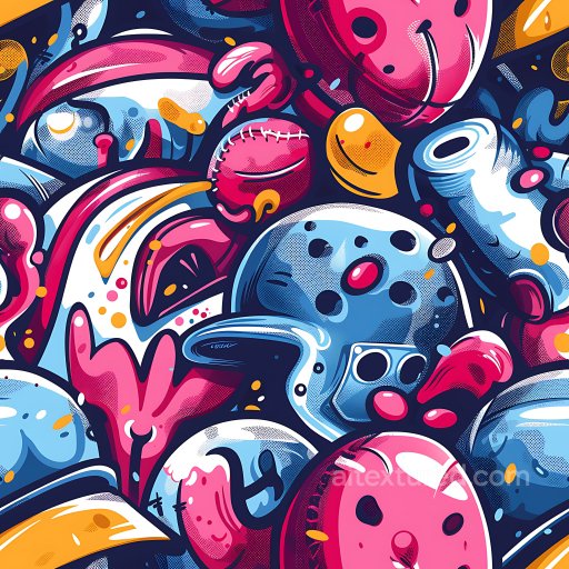 Seamless 3D PBR Graffiti Texture Featuring Bold Blue and Pink Cartoon Style Art texture preview