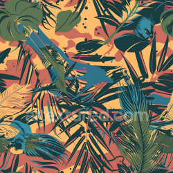 seamless Seamless 3D Tropical Foliage Camouflage PBR Texture with Stylized Birds and Jungle Leaves texture 8k free download PBR