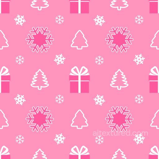Pink Christmas Digital Paper Texture with Snowflakes, Trees, and Gifts seamless All Christmas Digital paper PBR texture