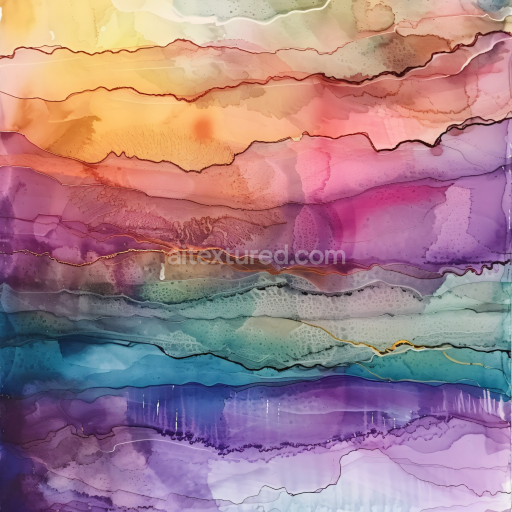 Seamless 3D Alcohol Ink PBR Texture with Pastel Rainbow Fluid Layers and Organic Veins