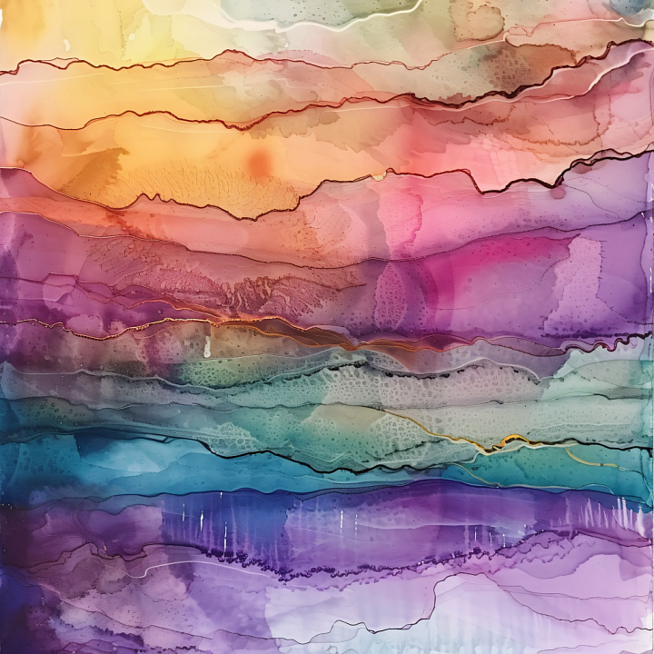 Alcohol Ink with Pastel Rainbow Fluid Layers and Organic Veins seamless PBR texture preview