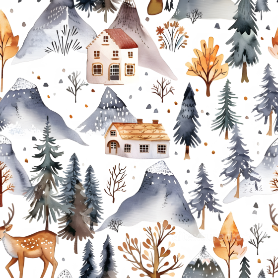 Christmas Watercolor Texture Featuring Winter Cabins and Forest Christmas Watercolor texture preview