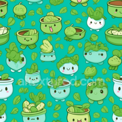 seamless Seamless 3D PBR Texture with Cute Green Plant Pots & Leaf Pattern texture 8k free download PBR