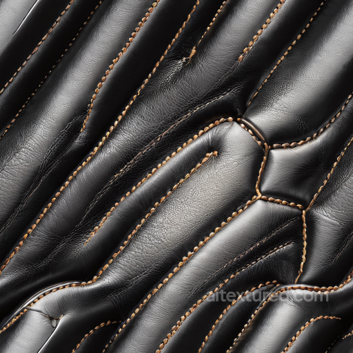 Black Leather PBR Texture Featuring Stitched Quilted Panels and Visible Grain seamless Leather PBR texture