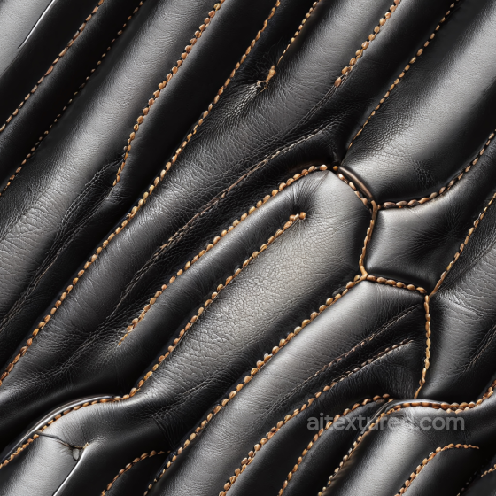 Black Leather PBR Texture Featuring Stitched Quilted Panels and Visible Grain Leather texture preview