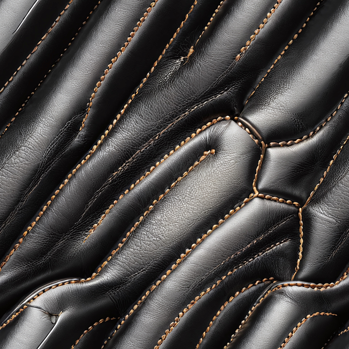 Black Leather Featuring Stitched Quilted Panels and Visible Grain seamless PBR texture preview