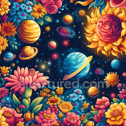 seamless Seamless 3D space PBR texture featuring vibrant cosmic flowers and colorful planets texture 8k free download PBR