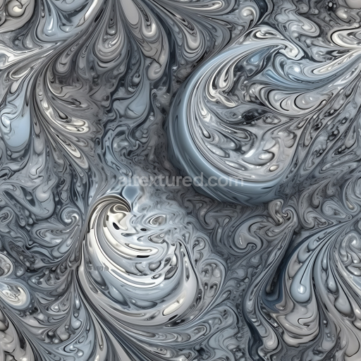 Seamless 3D marble PBR texture in gray and blue with intricate swirling vein patterns
