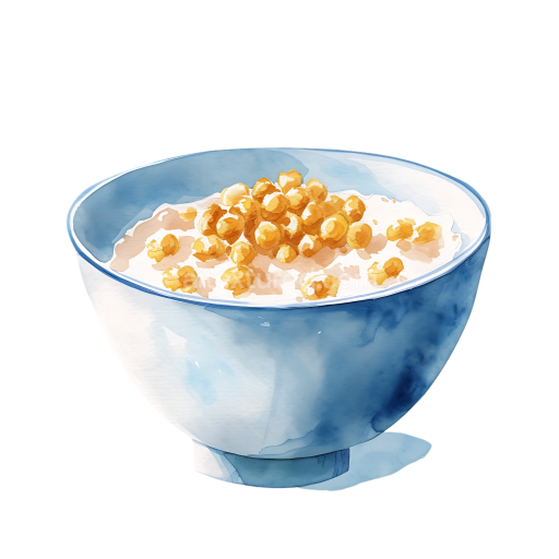 Watercolor Sorghum Cereal Breakfast Bowl with Milk Illustration