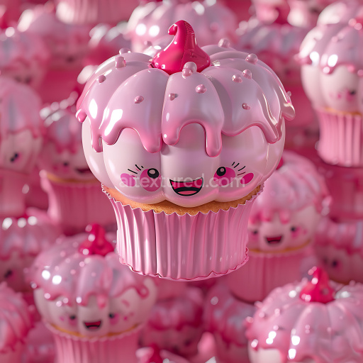 Seamless 3D Inflated PBR Texture of Pink Puffy Vinyl Cupcake Panels
