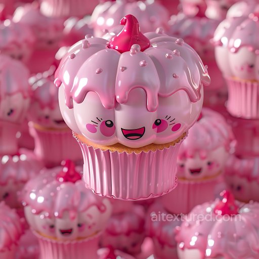 Inflated PBR Texture of Pink Puffy Vinyl Cupcake Panels seamless Inflated PBR texture