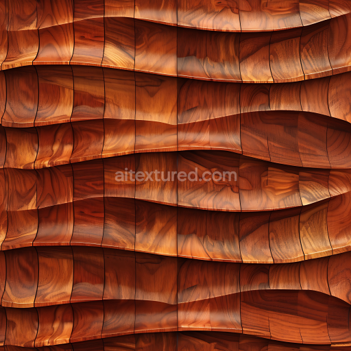 Seamless 3D PBR Sculpted Mahogany Wood Panels Texture with Wavy Carved Planks