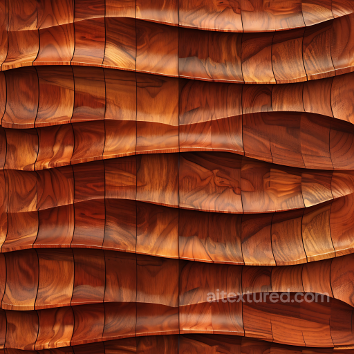 Sculpted Mahogany Wood Panels Texture with Wavy Carved Planks seamless Wood PBR texture