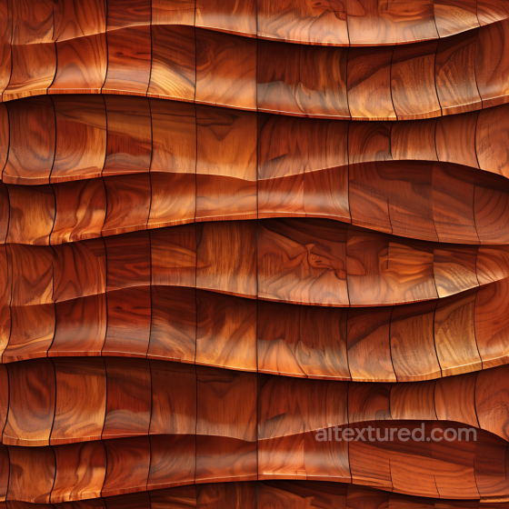 Sculpted Mahogany Wood Panels Texture with Wavy Carved Planks Wood texture preview