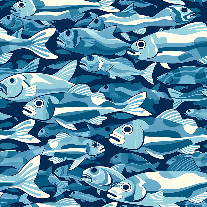 Aquatic Fish Camouflage With Blue Gradient Fish Shapes seamless PBR texture preview