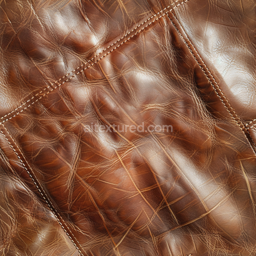 Seamless 3D vintage brown distressed leather PBR texture with stitched panels