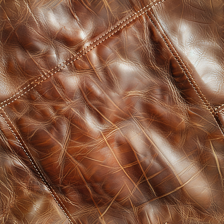 Vintage Brown Distressed Leather With Stitched Panels seamless PBR texture preview