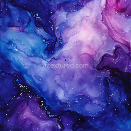 Seamless 3D Alcohol Ink PBR Texture Featuring Purple and Blue Fluid Waves with Delicate Veining