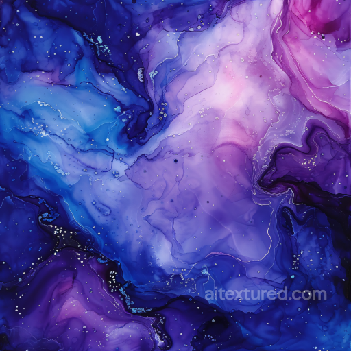 Alcohol Ink PBR Texture Featuring Purple and Blue Fluid Waves with Delicate Veining seamless Alcohol ink PBR texture
