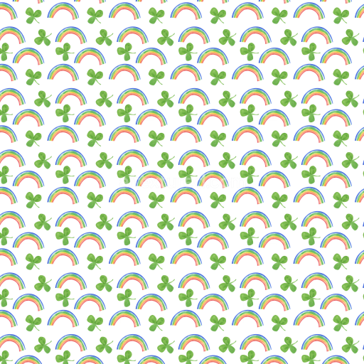 Seamless 3D PBR texture with colorful rainbows and green shamrocks