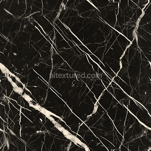 Seamless 3D Black Marble PBR Texture with Distinctive White and Cream Veins