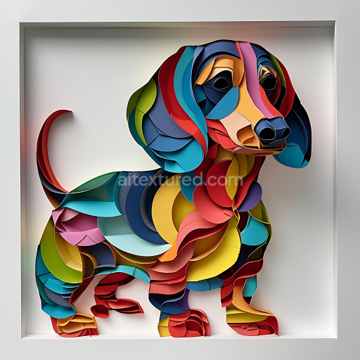 Seamless 3D PBR Texture of Colorful Layered Paper Art Dachshund Illustration