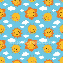 seamless Seamless 3D PBR texture with cheerful smiling sun and white cloud pattern on sky blue texture 8k free download PBR