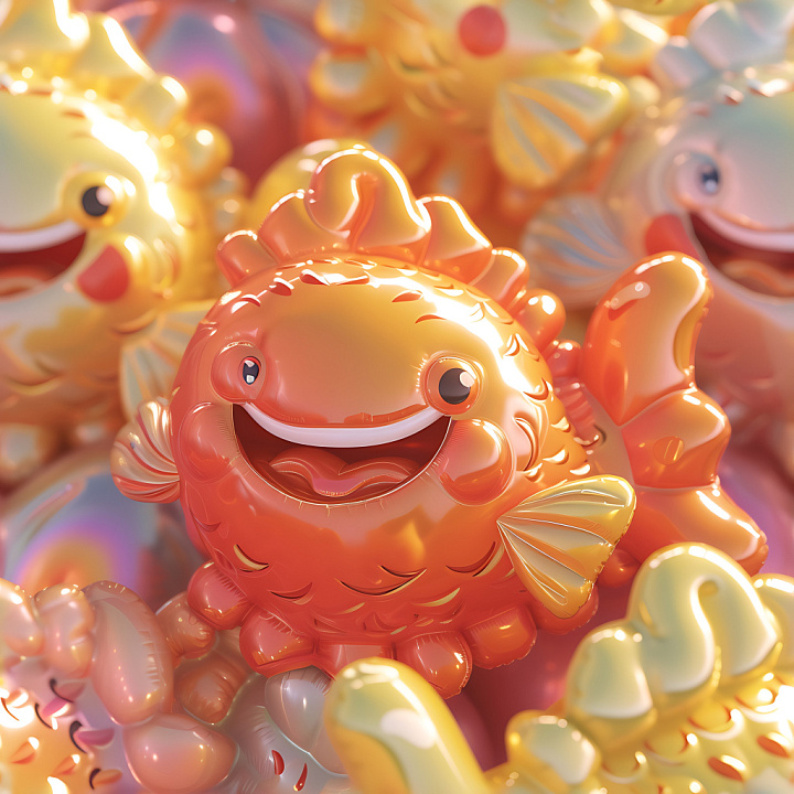 Inflated Featuring Glossy Orange Cartoon Vinyl Fish seamless PBR texture preview