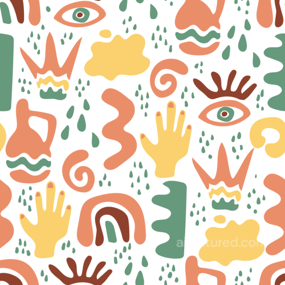 Boho Seamless 3D PBR Texture with Abstract Hands, Eyes, and Organic Shapes Boho Seamless texture preview