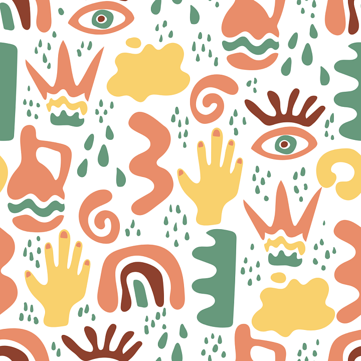 Boho with Abstract Hands, Eyes, and Organic Shapes seamless PBR texture preview