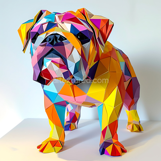 Seamless 3D PBR Texture Featuring Colorful Origami Bulldog Geometric Pattern