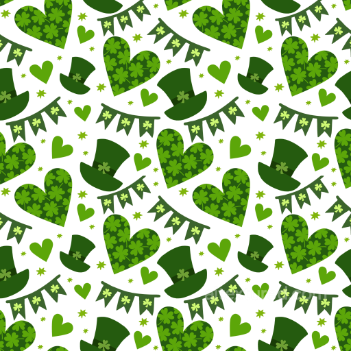 Digital Paper Texture with St Patrick Hat, Heart and Shamrock Pattern seamless St patrick digital paper bundle PBR texture