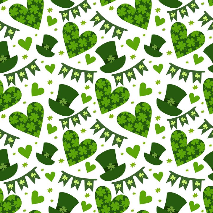 Digital Paper with St Patrick Hat, Heart and Shamrock Pattern seamless PBR texture preview