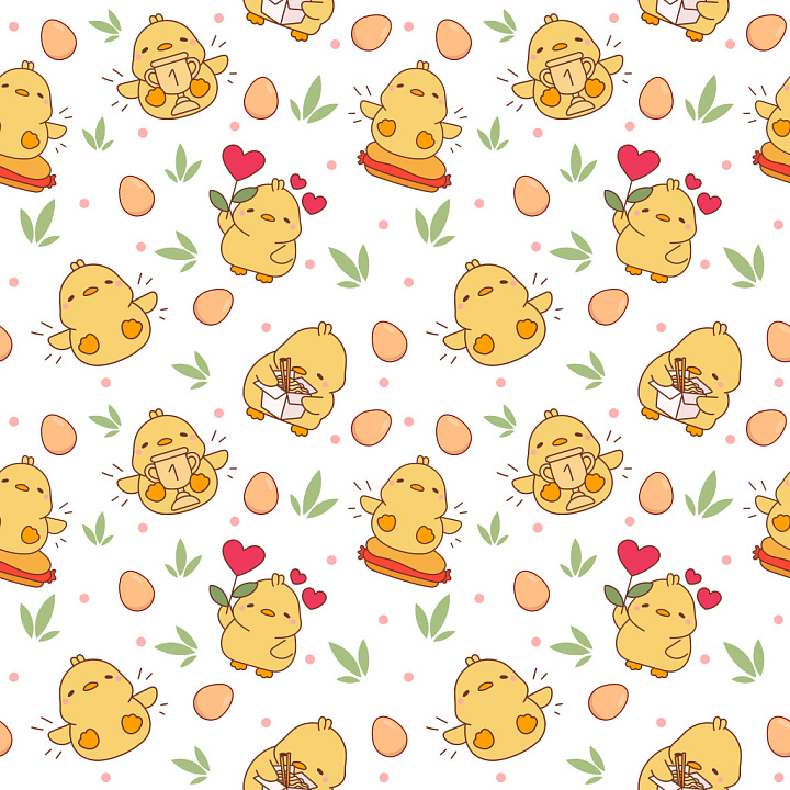 Pattern with Cute Chicken Motifs and Playful Elements seamless PBR texture preview