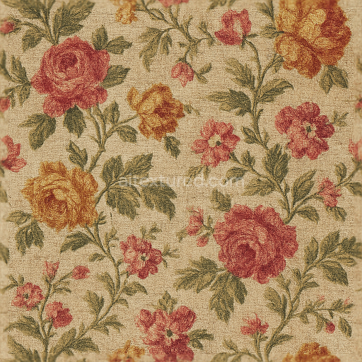 Seamless 3d texture pbr 8k wallpaper with vintage floral silk woven threads textile pattern