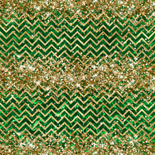Seamless 3D PBR Texture of Green Chevron Pattern with Gold Glitter Sparkle