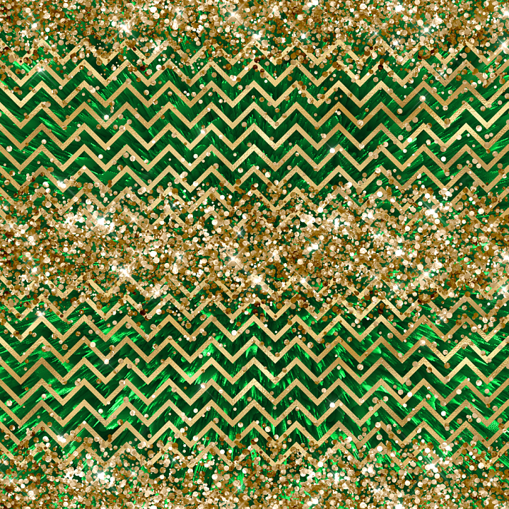 St Patrick of Glittery Gold and Green Chevron Fabric with Sparkling Con… seamless PBR texture preview