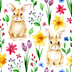 seamless Seamless 3D PBR Texture of Watercolor Easter Bunnies and Colorful Spring Flowers texture 8k free download PBR